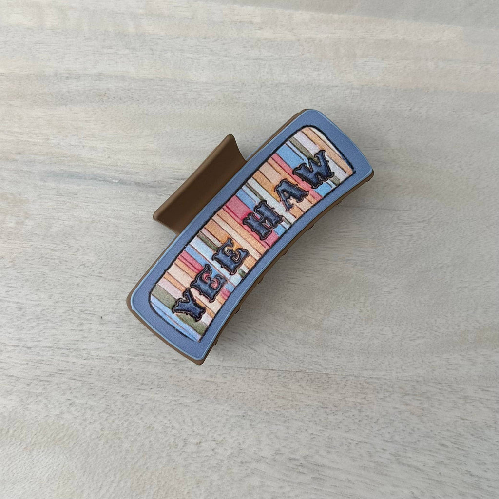 Western Hair Clip Leather Claw "Yee Haw"