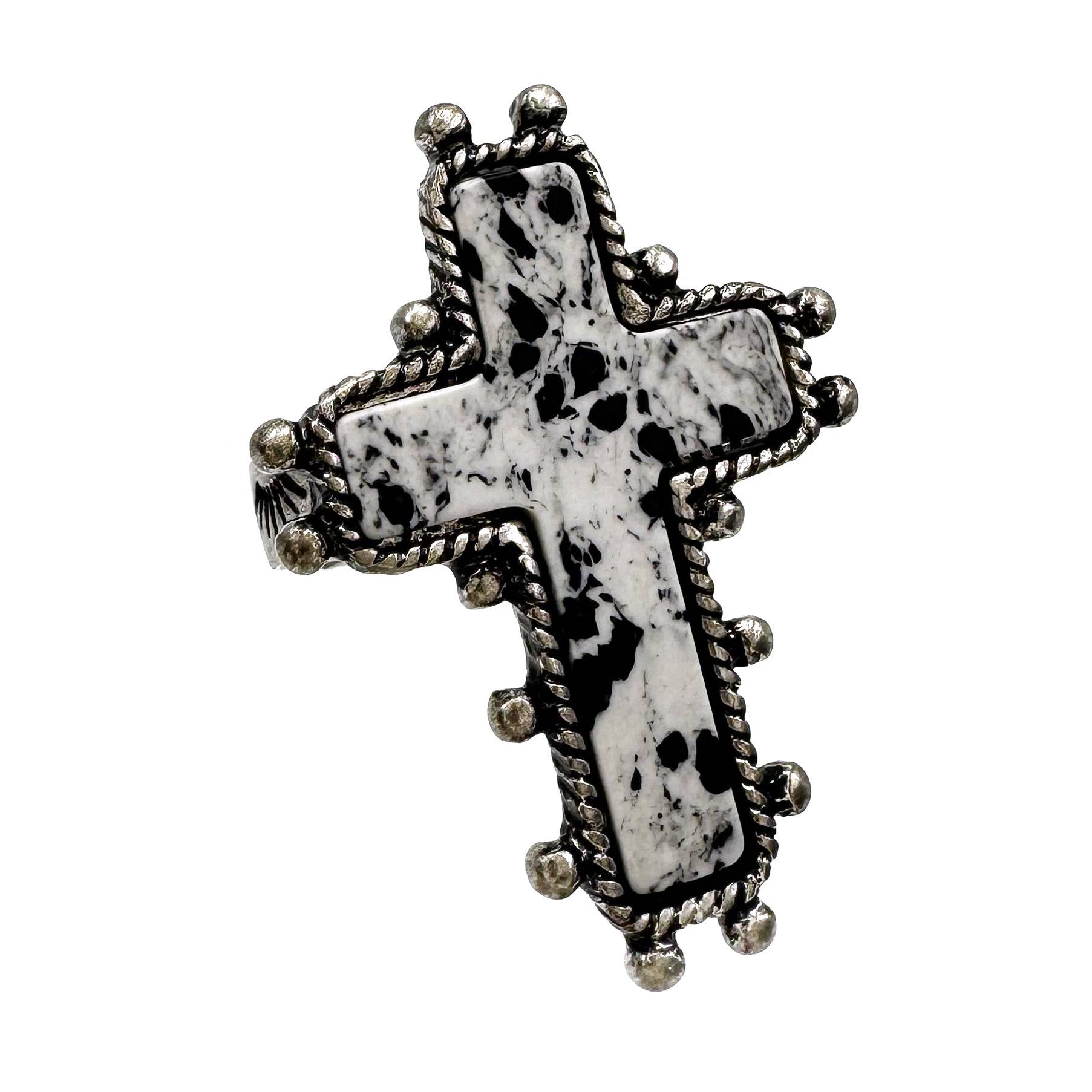 Cross Turquoise Stone Western Band Stretch Ring