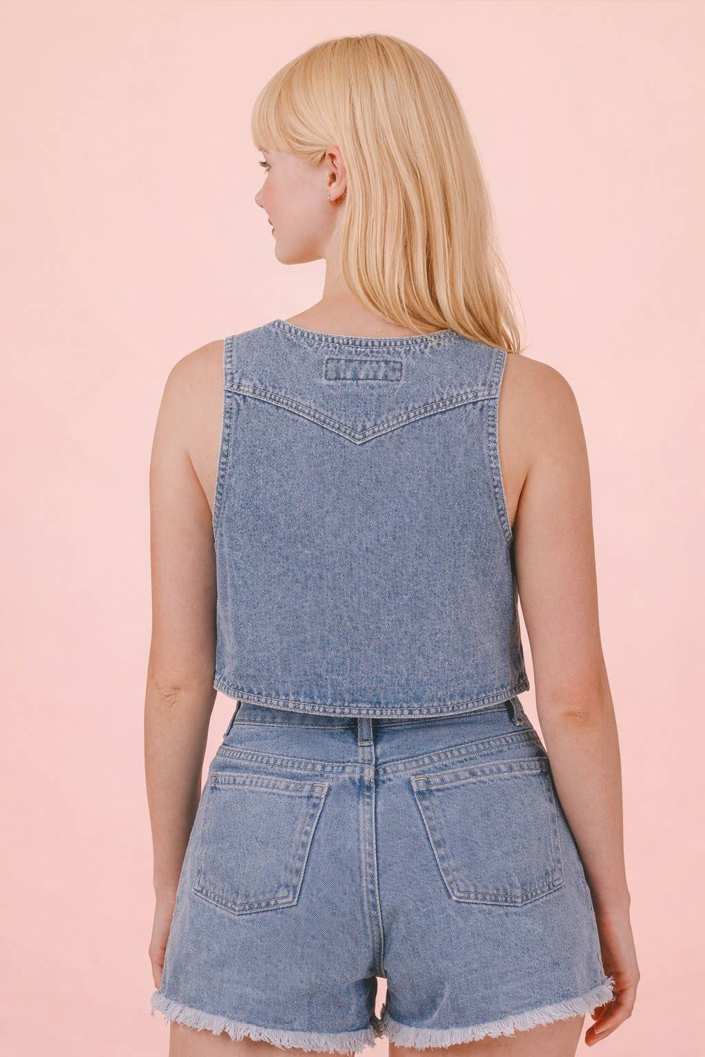 VERY JEAN Washed Denim Embroidery Vest