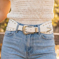 Wide Grommet Studded Vegan Leather Belt