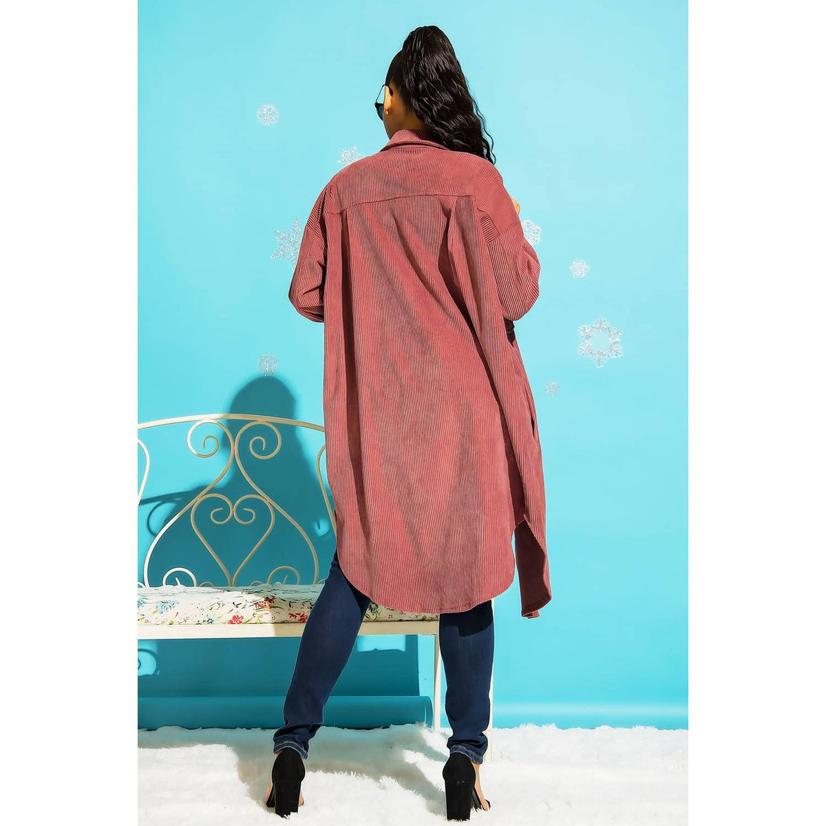 LONG CORDUROY BUTTON DOWN SHIRT JACKET SHACKET