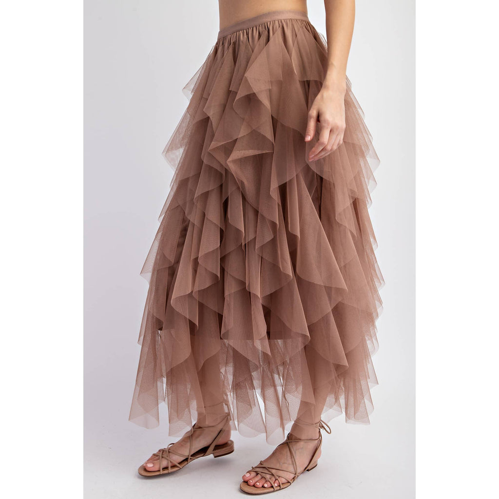 Cascading Tulle Mesh Layered Maxi Skirt - Retro Style