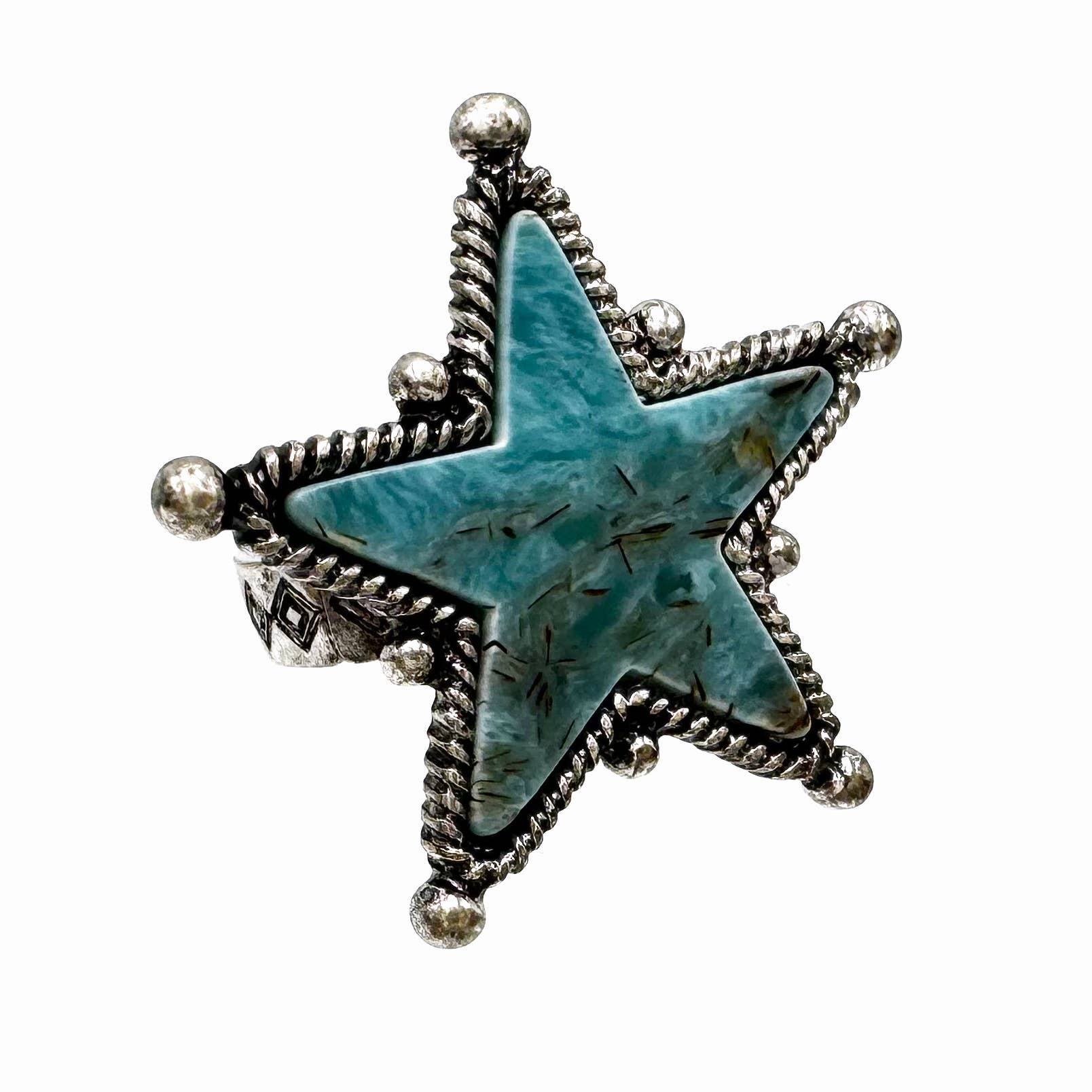 Large Star Turquoise Stone Western Stretch Ring