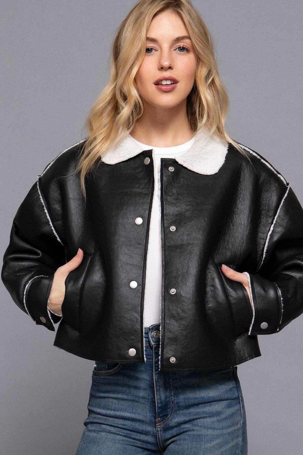 Long Sleeve Faux Leather Inner Fur Jacket