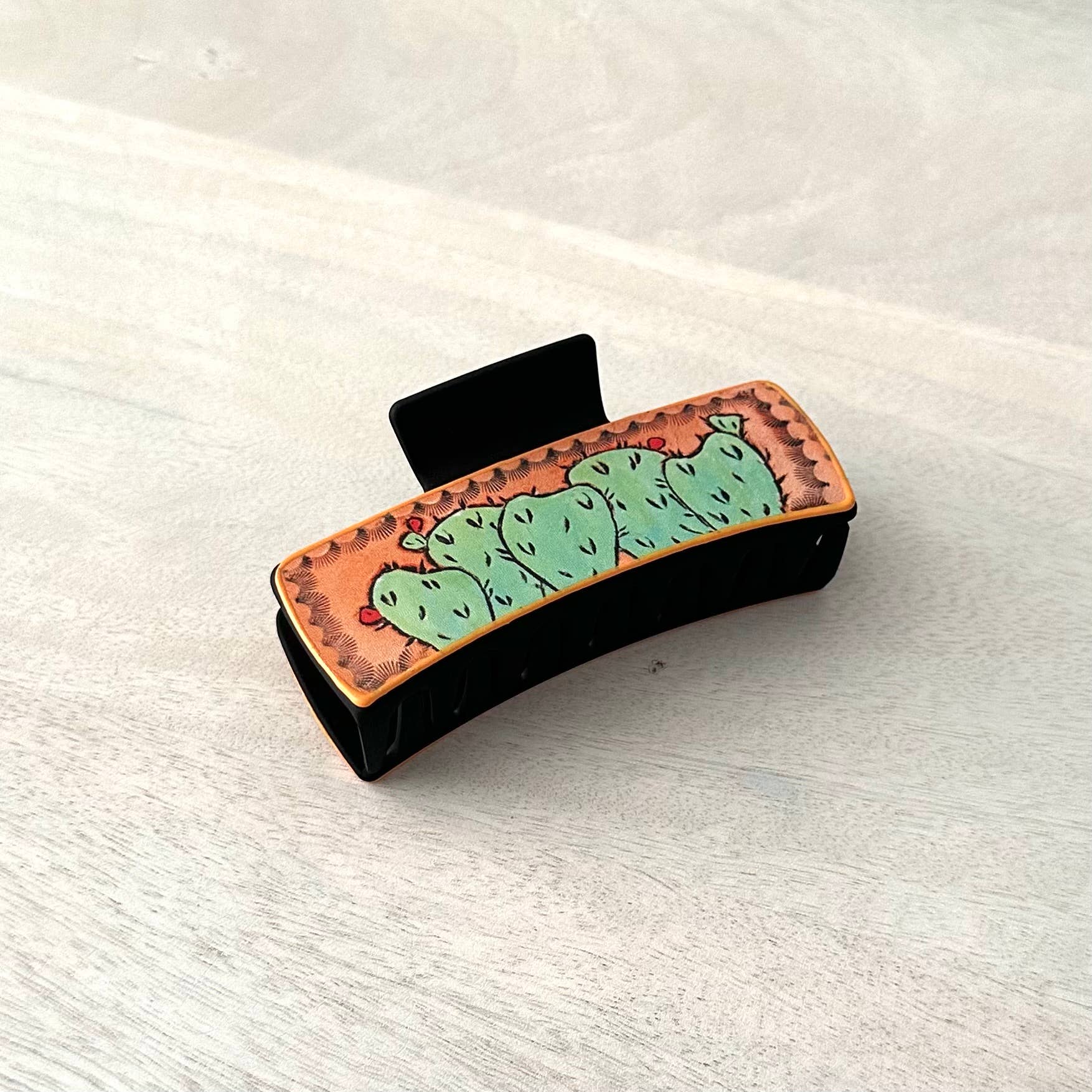 Leather Claw Western Hair Clip  "Green Cactus"