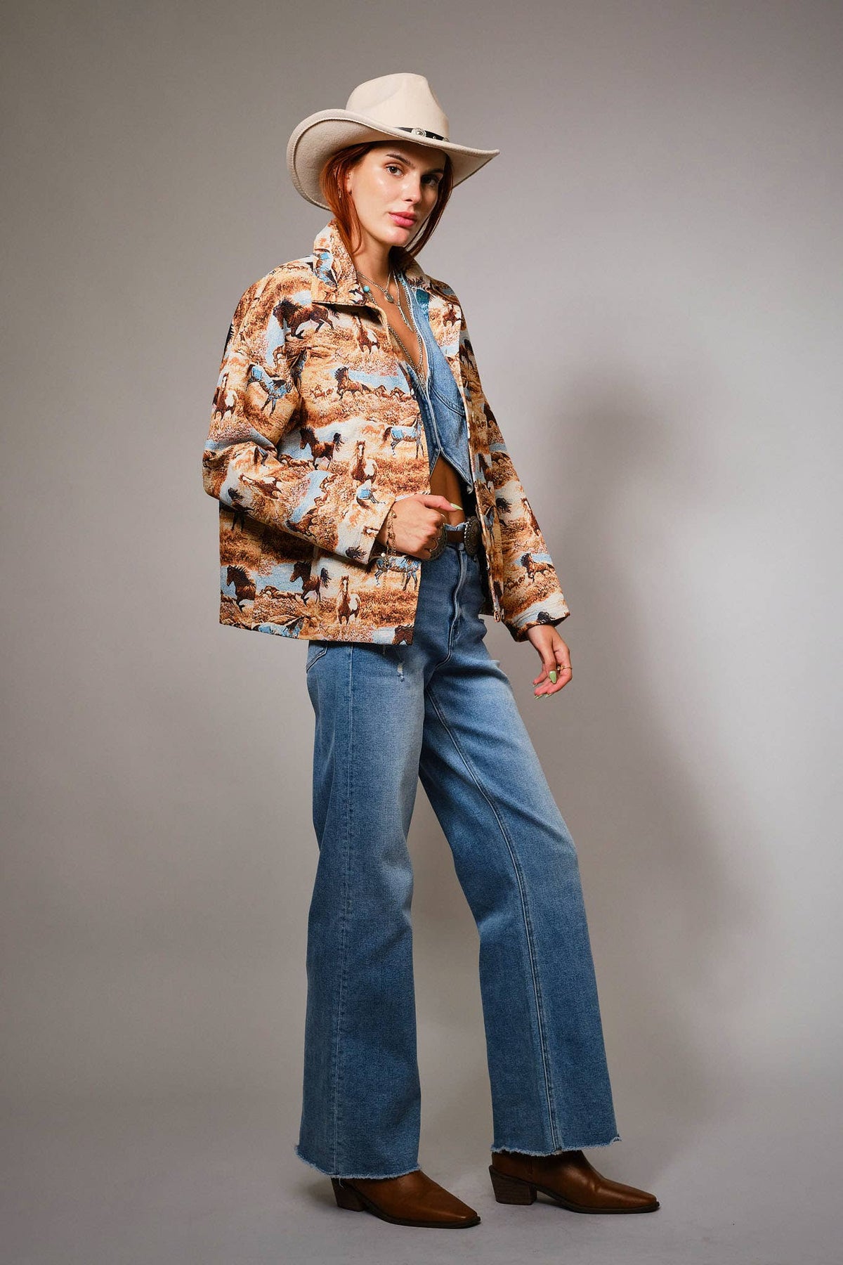 Western Pattern Button Front Jacquard Jacket