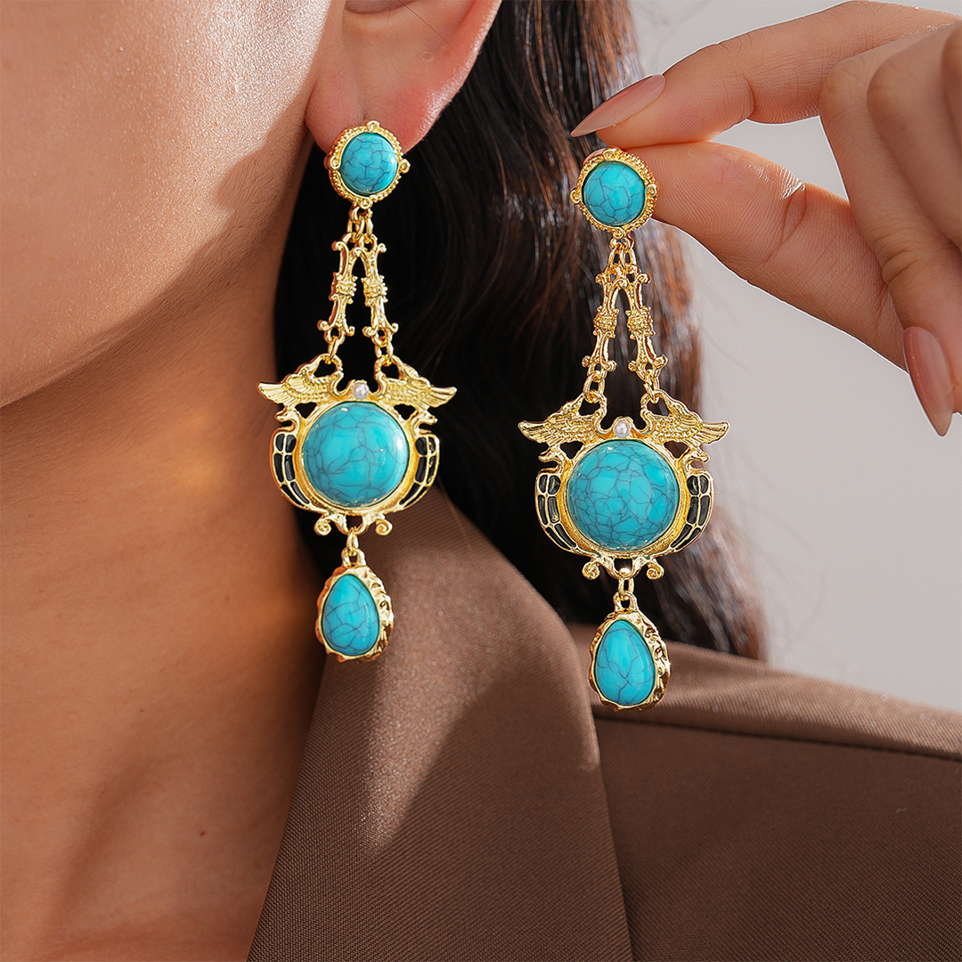 Pearl Round Teardrop Needle Court Style Earrings
