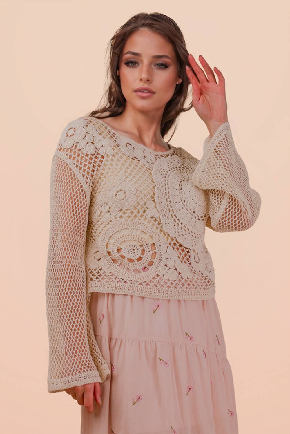 Crochet Long Sleeve Knit Top