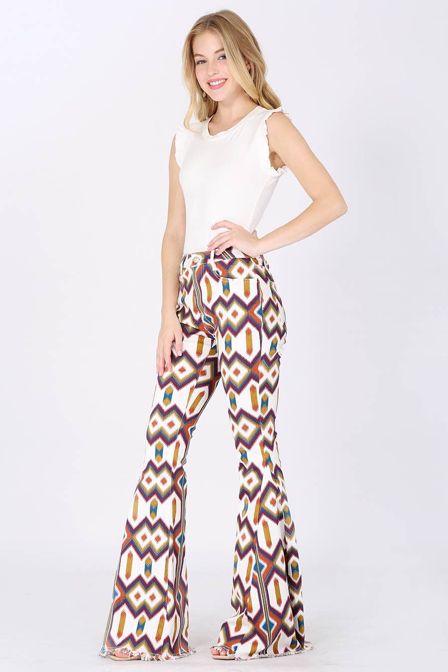 WESTERN AZTEC PRINT BELLBOTTOM FLARE JEANS - W2331PIB WINE