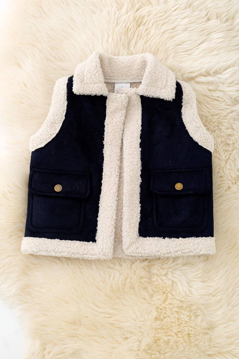 Black faux suede and sherpa vest.