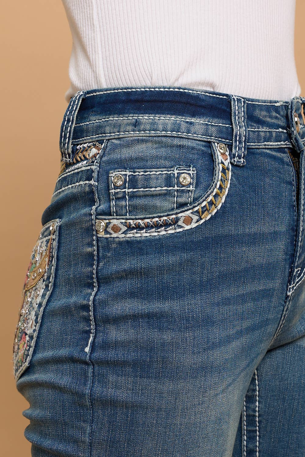 WT-788 MID SAND STRETCHY WOMEN'S BLING JEANS WESTFIELD EAGLE