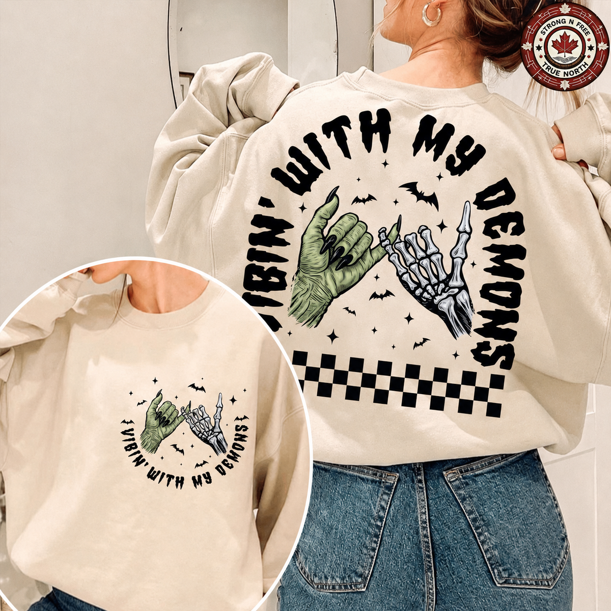 Vibin’ With My Demons – Retro Halloween Hand Design