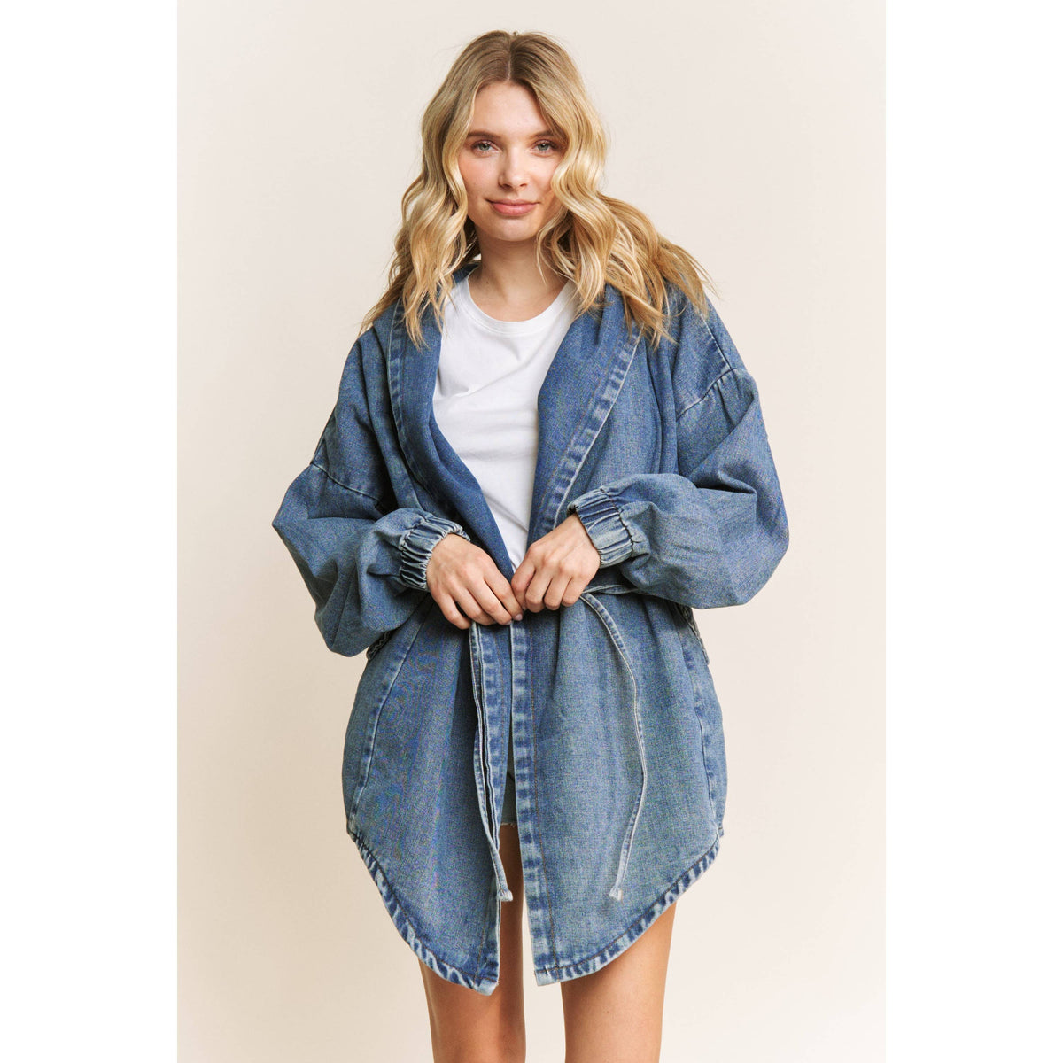 VINTAGE DENIM WASHED HOODED COAT SHACKET