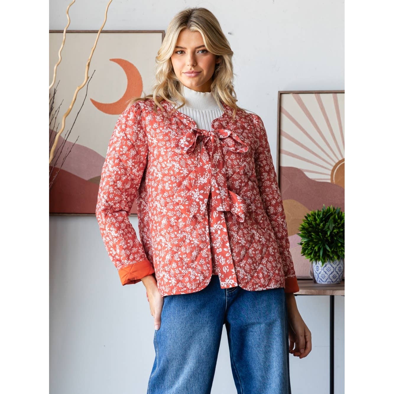 Floral Quilt Front Ribbon Jacket