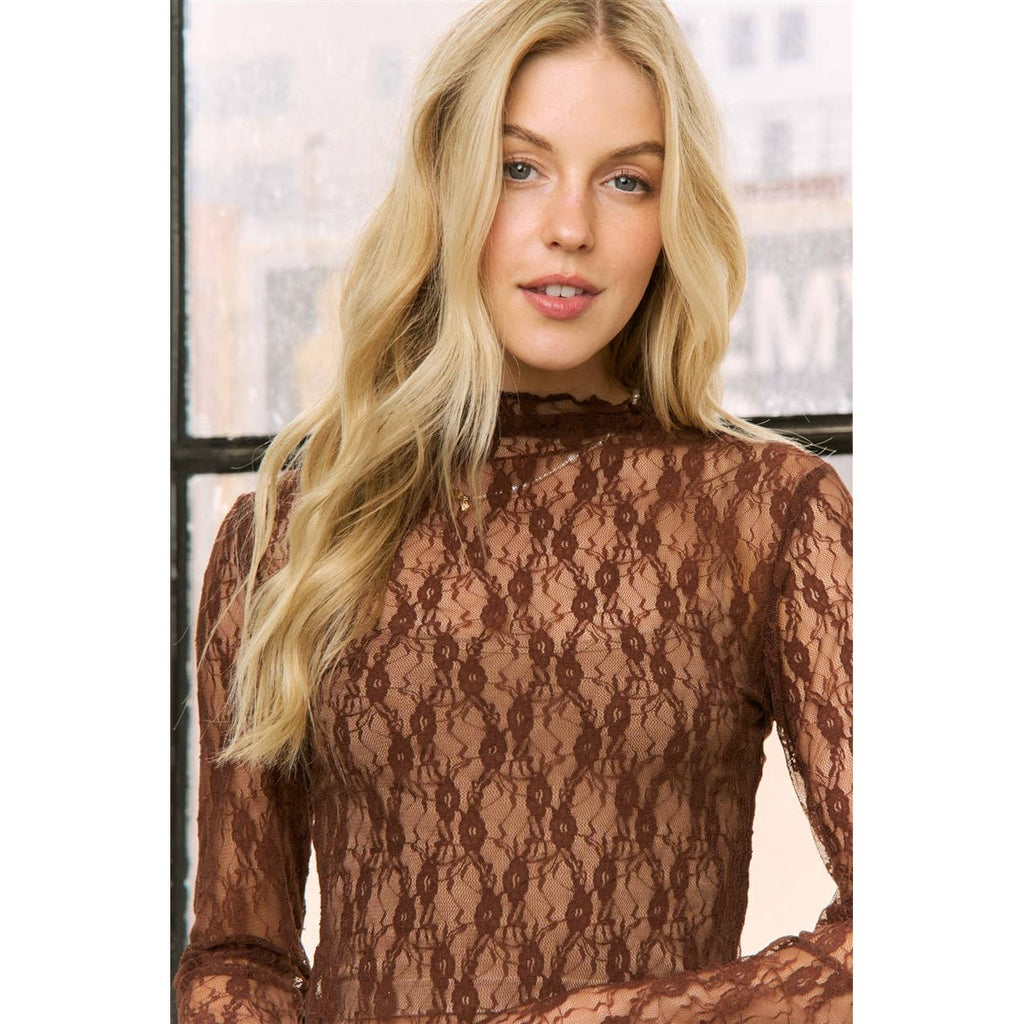 MODERN SHEER LACE HIGH NECKLINE TOP