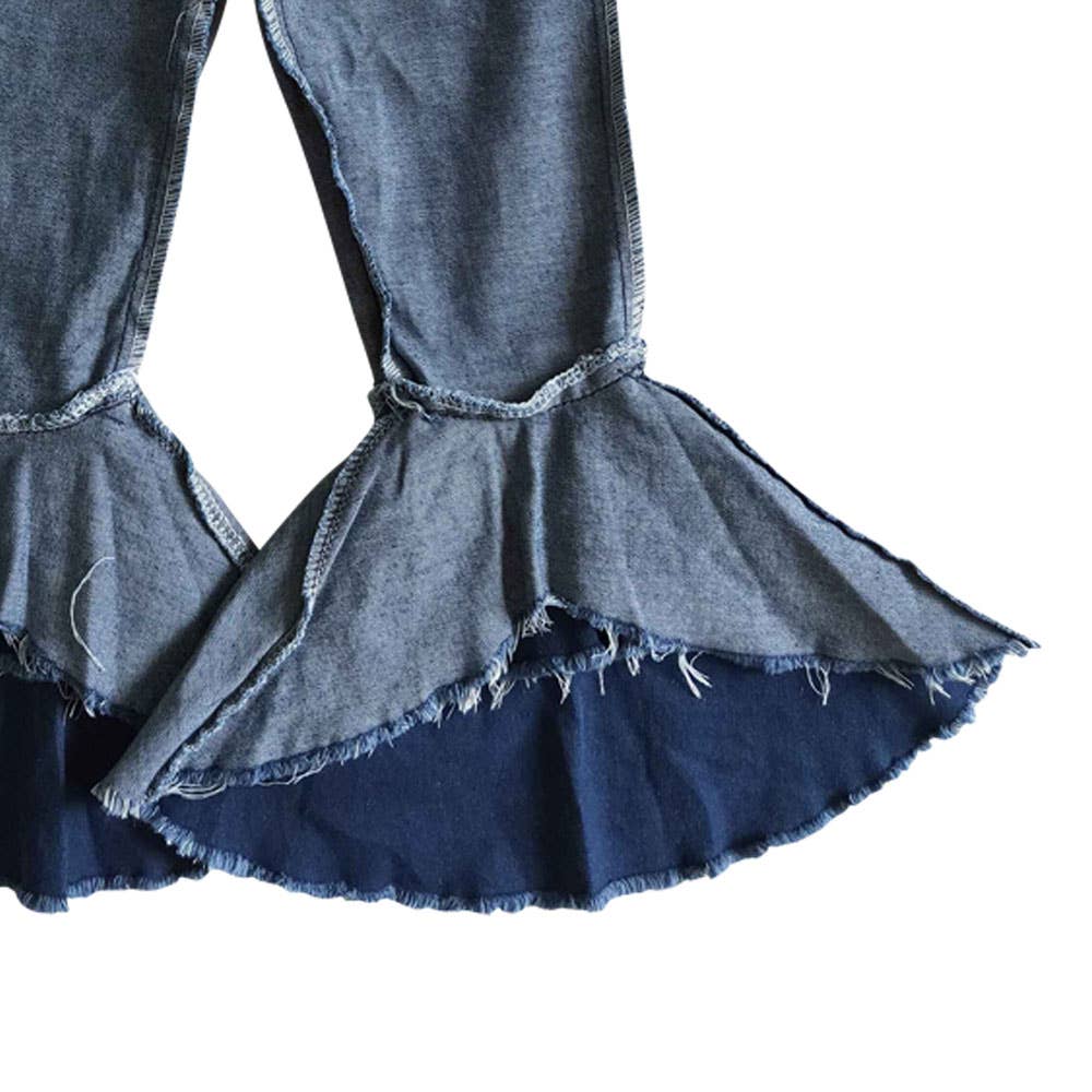Baby girls navy double ruffle bell pants denim jeans