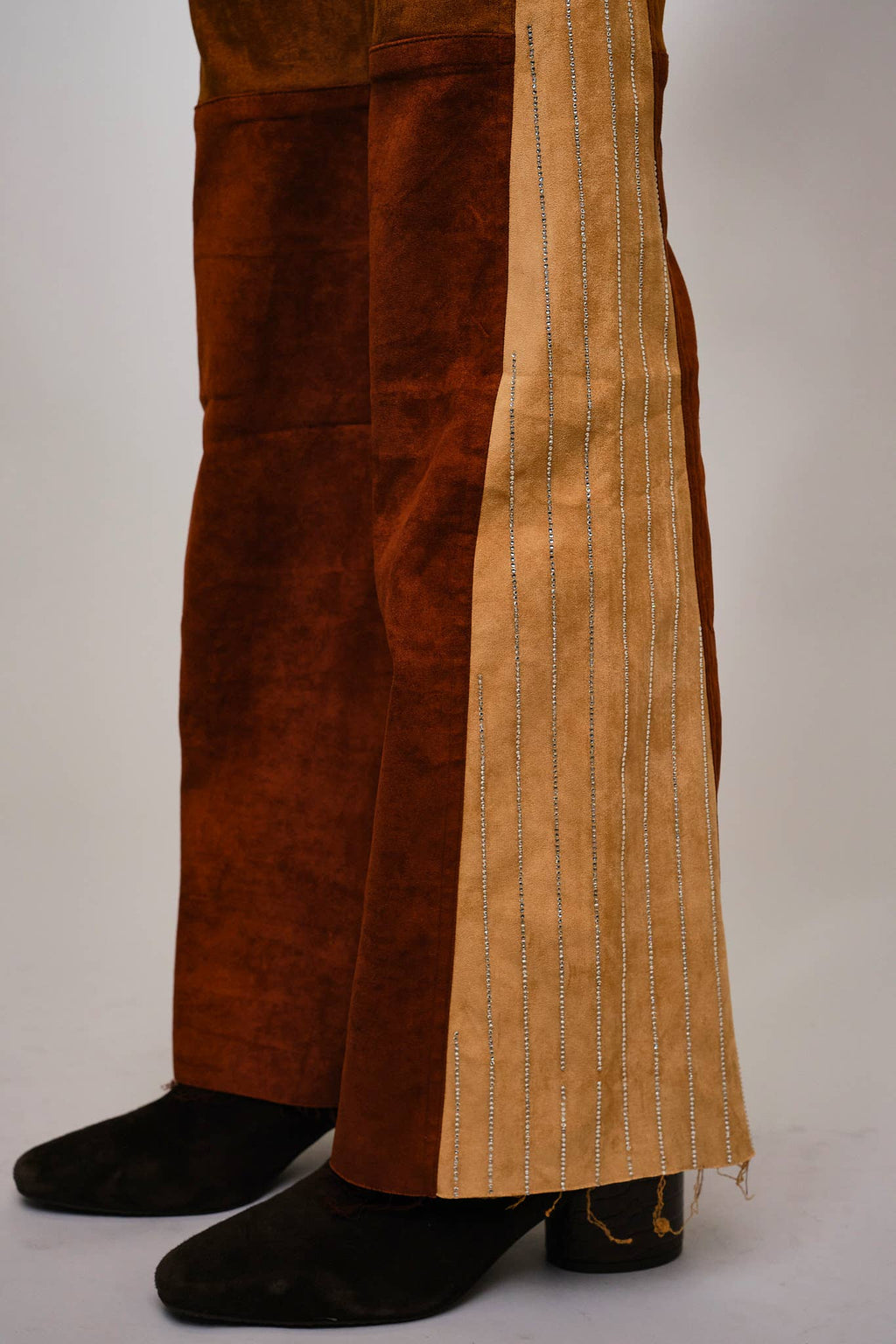ColorBlock Suede Bell Bottom Pants