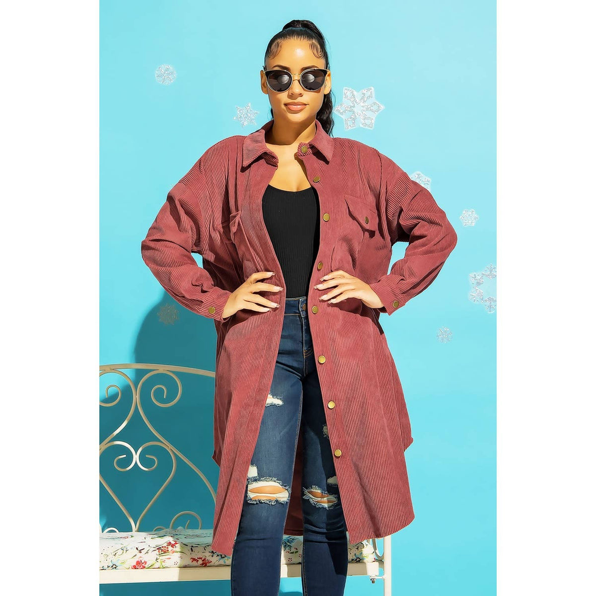 LONG CORDUROY BUTTON DOWN SHIRT JACKET SHACKET