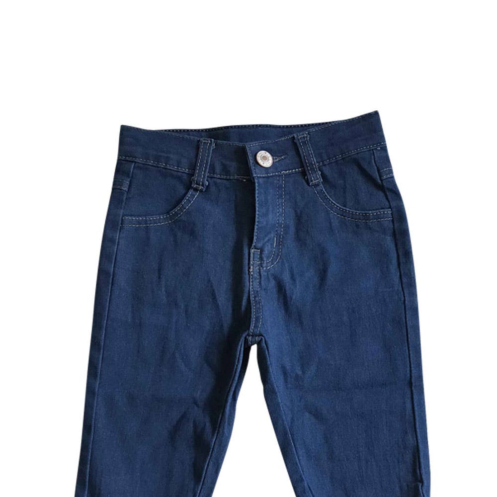 Baby girls navy double ruffle bell pants denim jeans