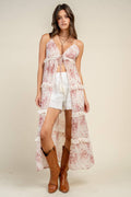CAMI MIDI TIE FRONT TOP W/ LACE TIERED DETAIL