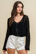 CROCHET OPEN KNIT POINTELLE CROP CARDIGAN