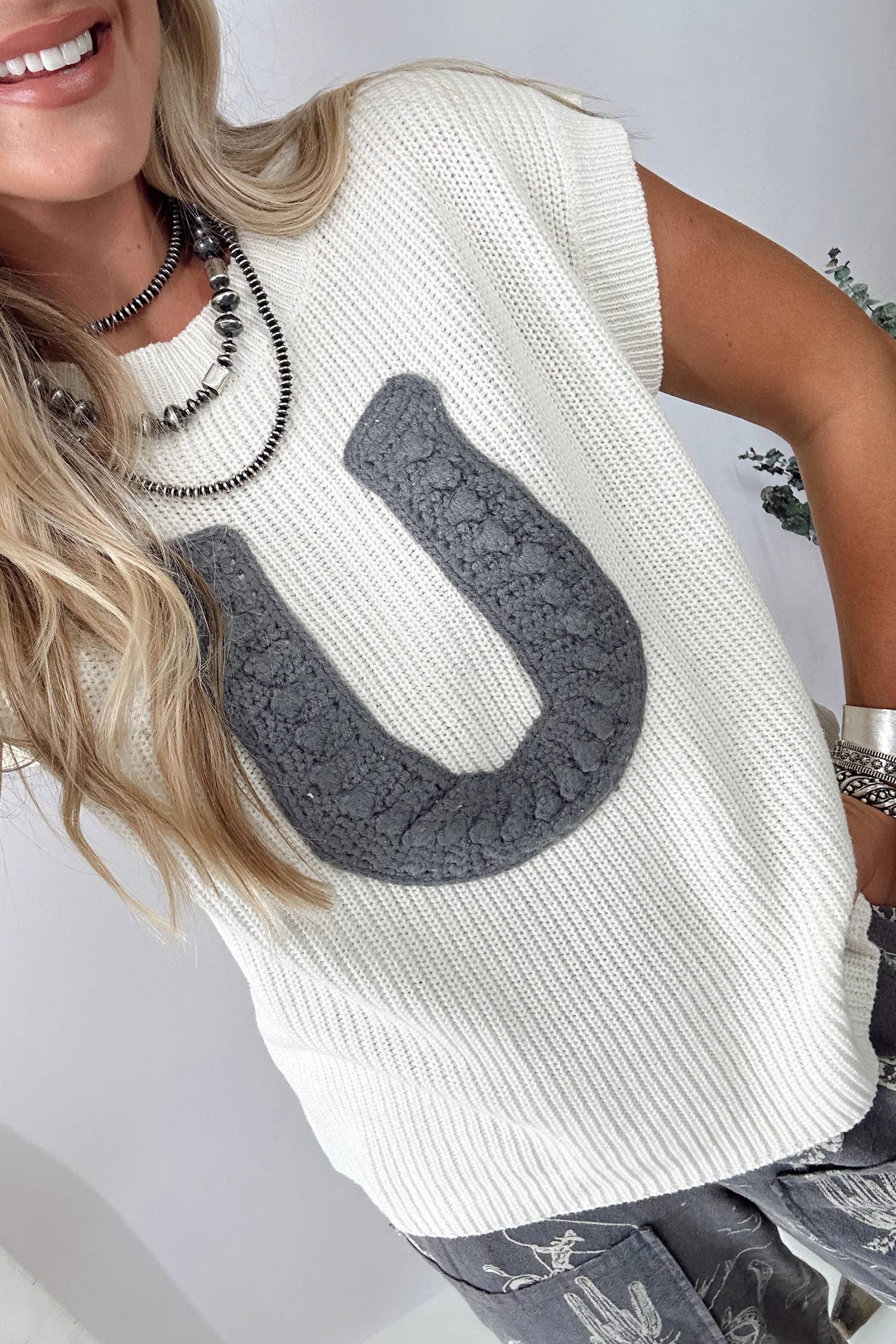 Western Crochet Horseshoe Summer Knit Sweater Vest