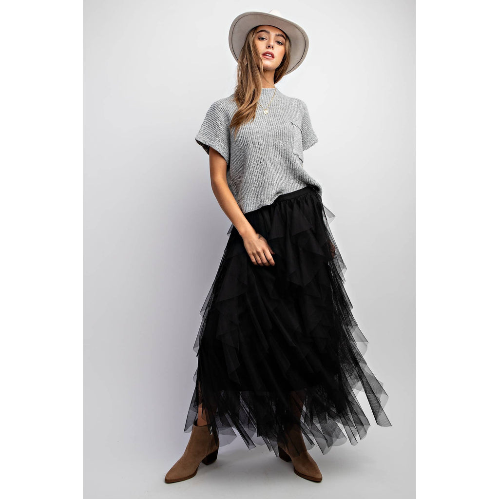 Cascading Tulle Mesh Layered Maxi Skirt - Retro Style