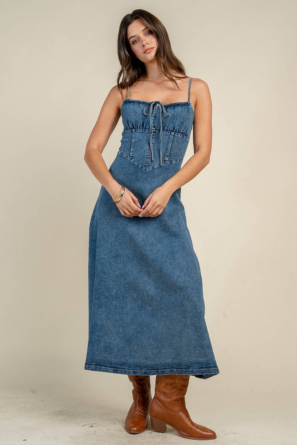 SLEEVELESS DENIM MIDI DRESS