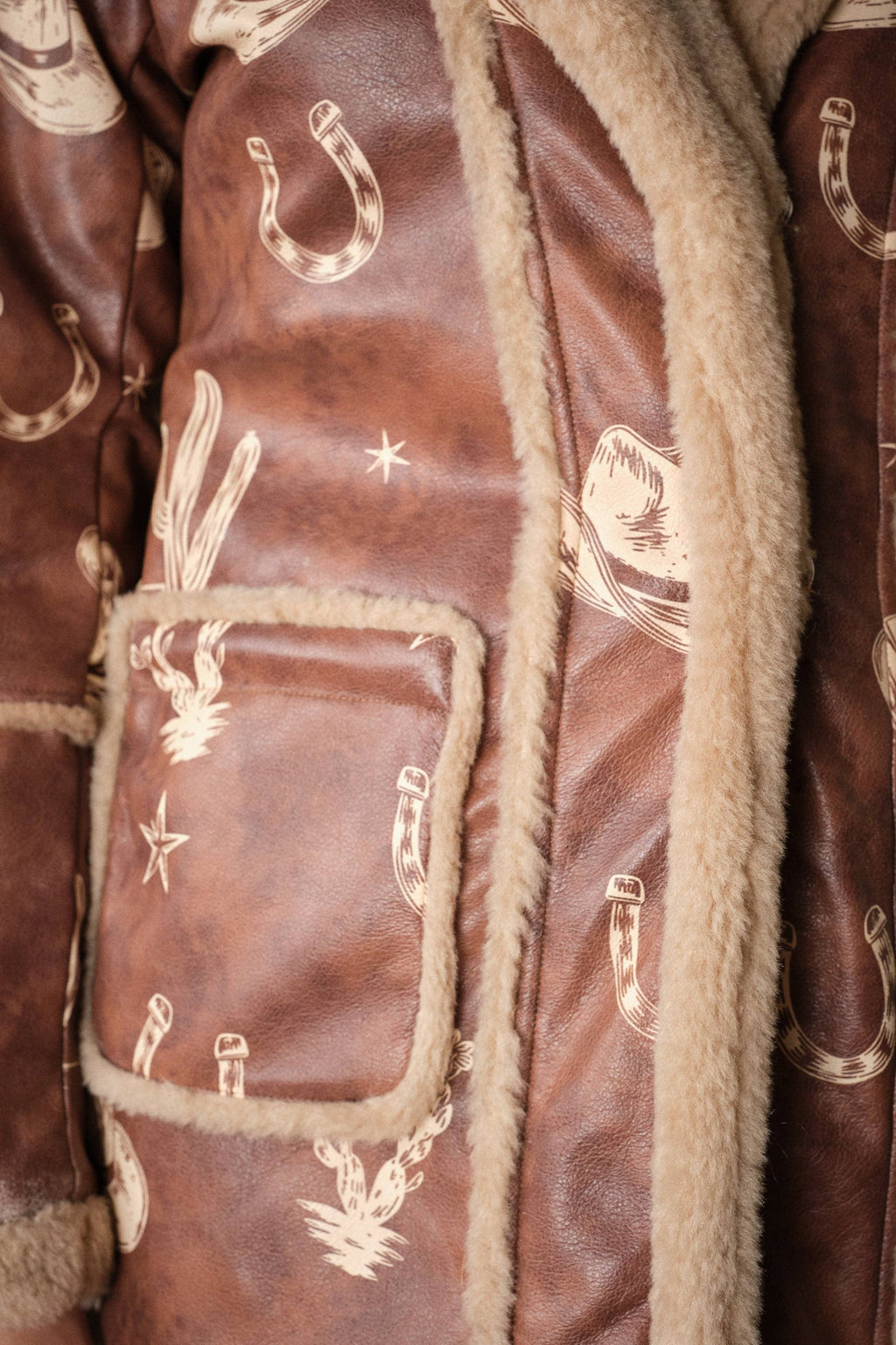 Western Printed Faux Leather Coat