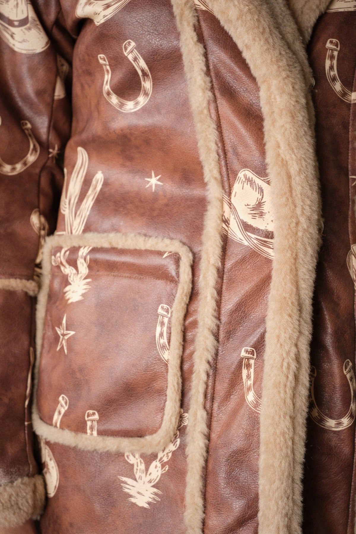 Western Printed Faux Leather Coat
