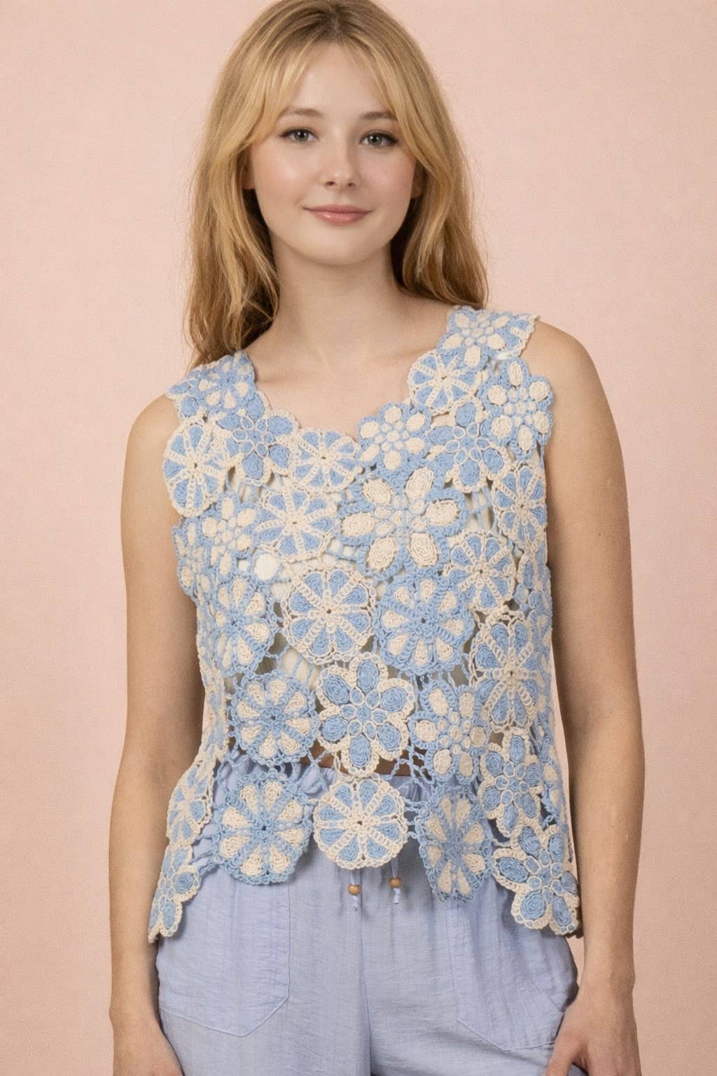Floral Lace Crochet Sleeveless Top