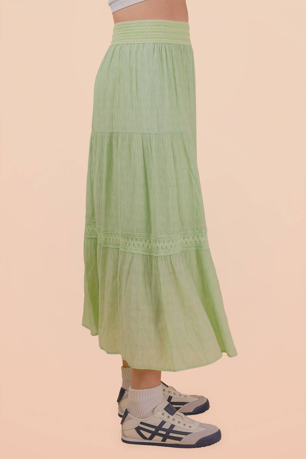 Tiered Layers Solid Woven Mini Dress W/ Lace Trim