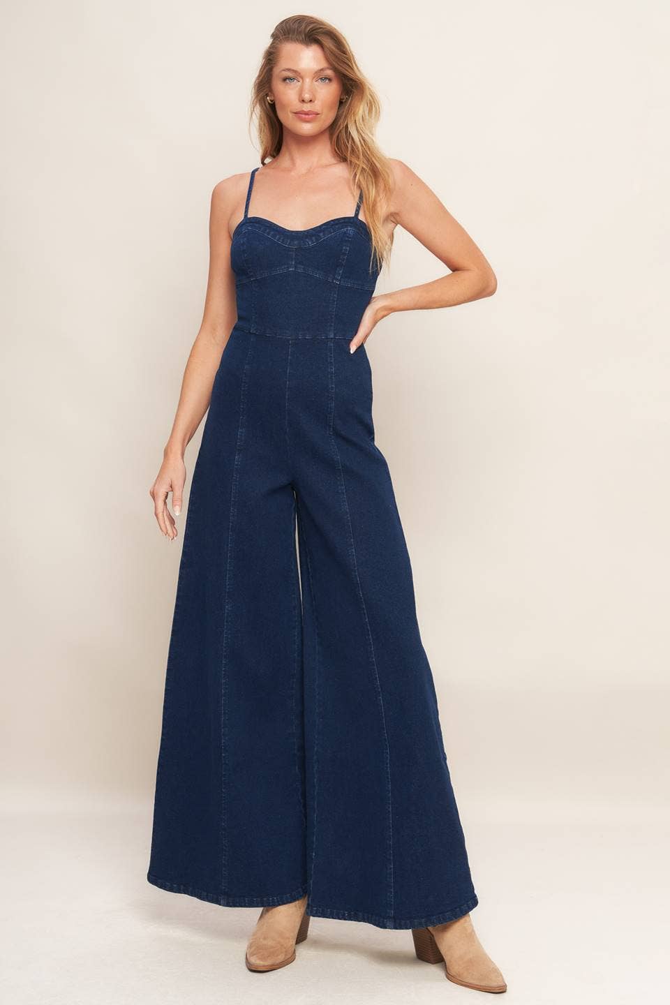 A washed denim jumpsuit