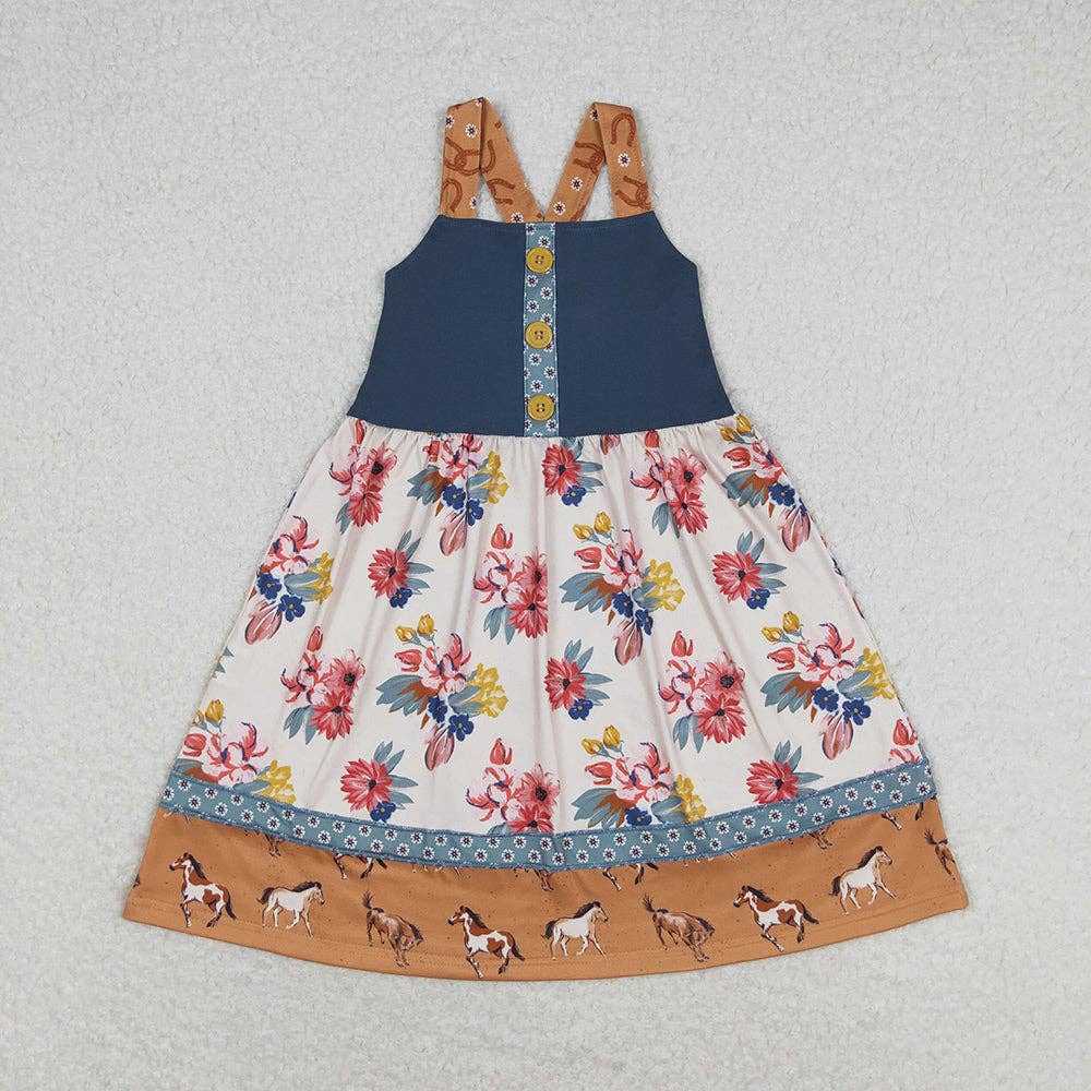 Baby Girls Western Horse Flowers Knee Length Dress