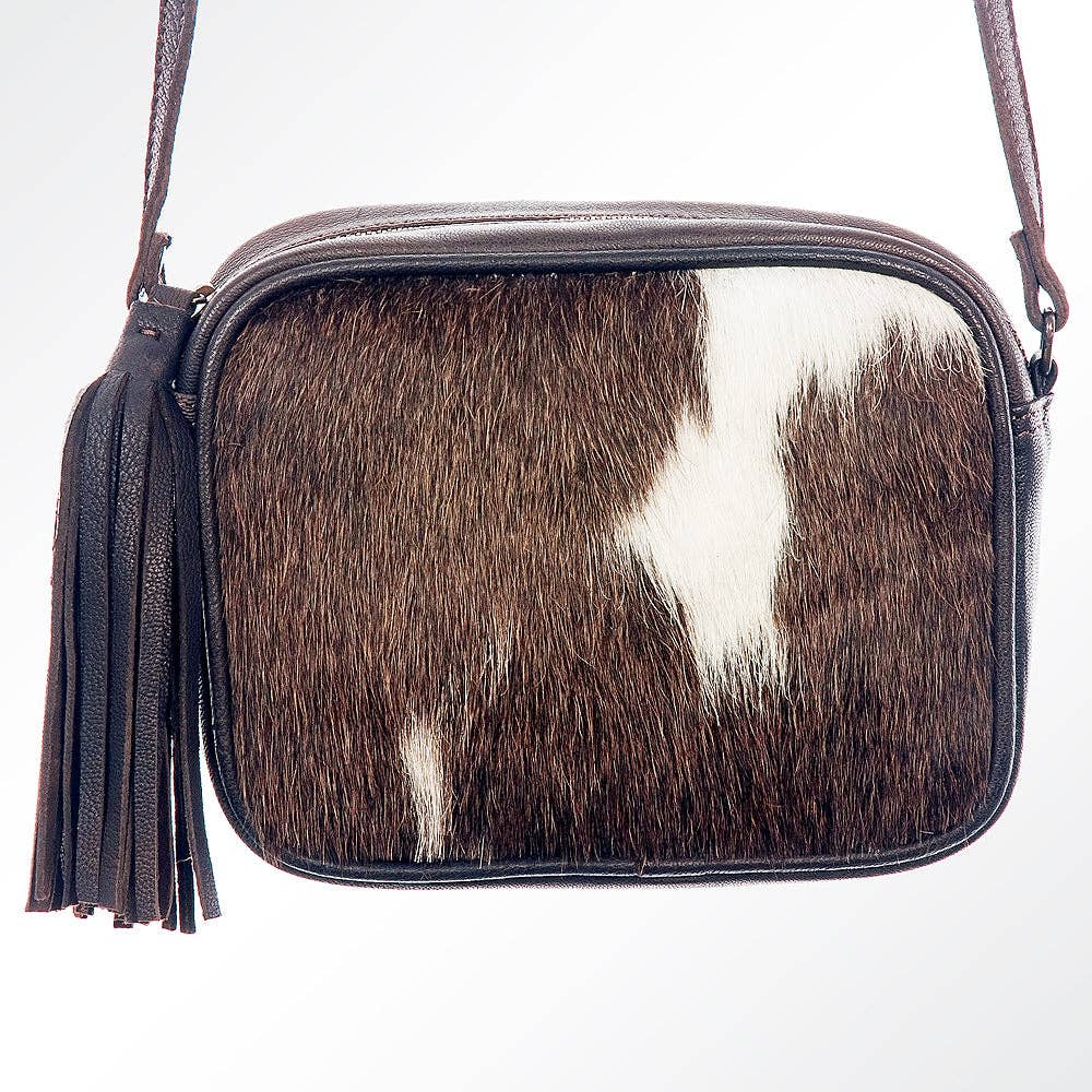 Cowhide Leather Crossbody Bag - Genuine Hair-On Hide with Tassel Accent