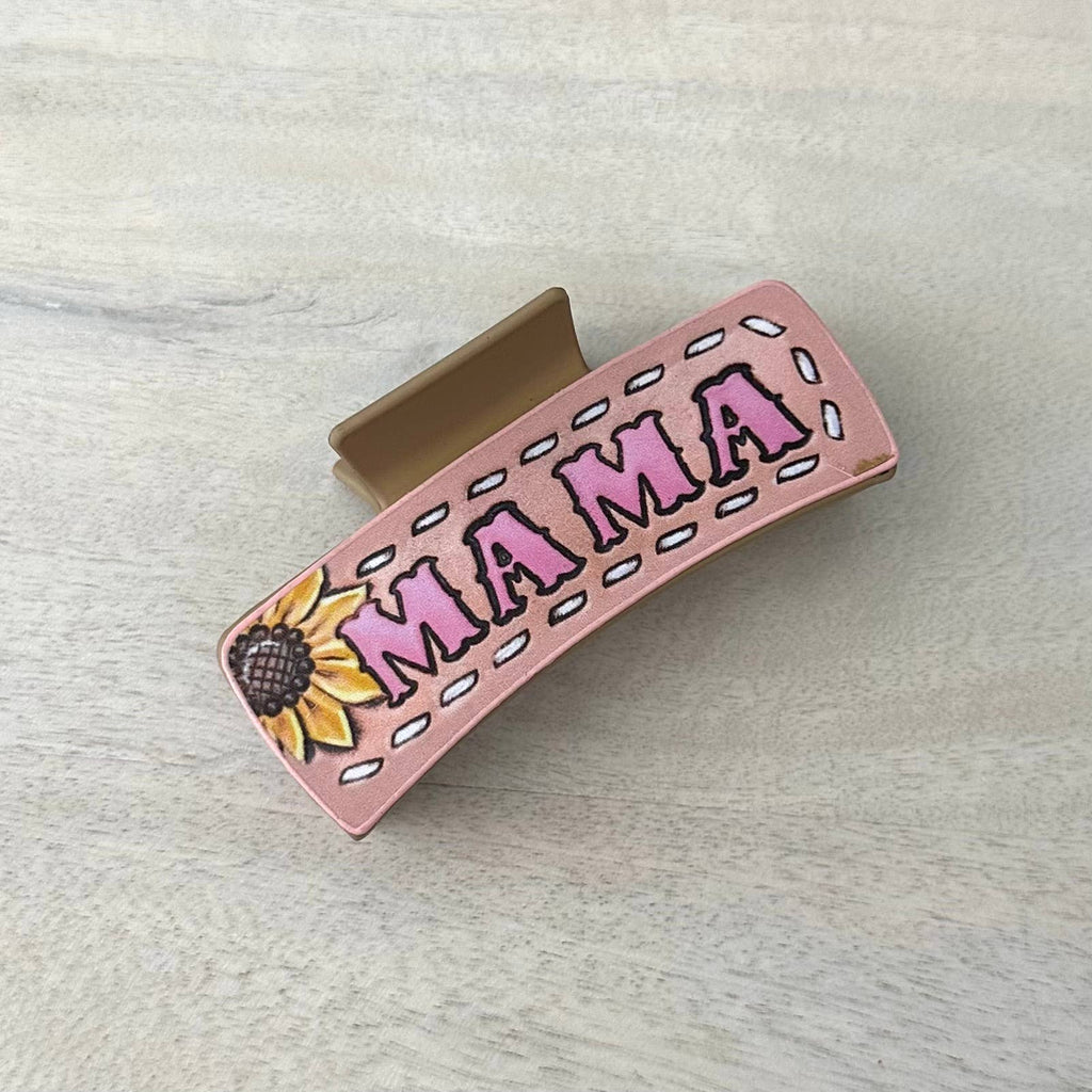 Western Hair Clip Leather Claw "Mama & Sunflower"