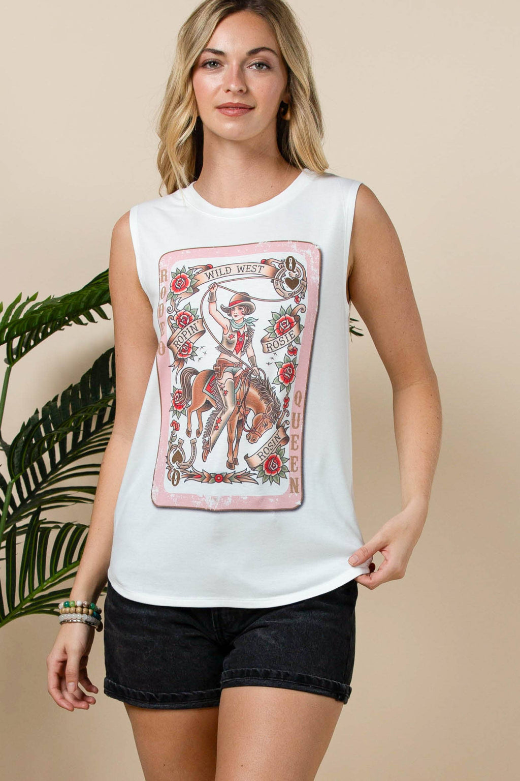 SADIE VINTAGE WESTERN COWGIRL GRAPHIC SLEEVELESS TOP