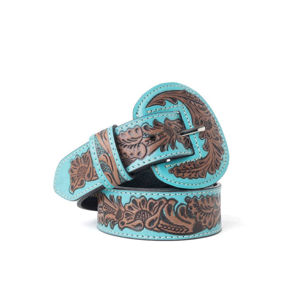 Barrel Bloom Leather Belt in Mahogany Brown