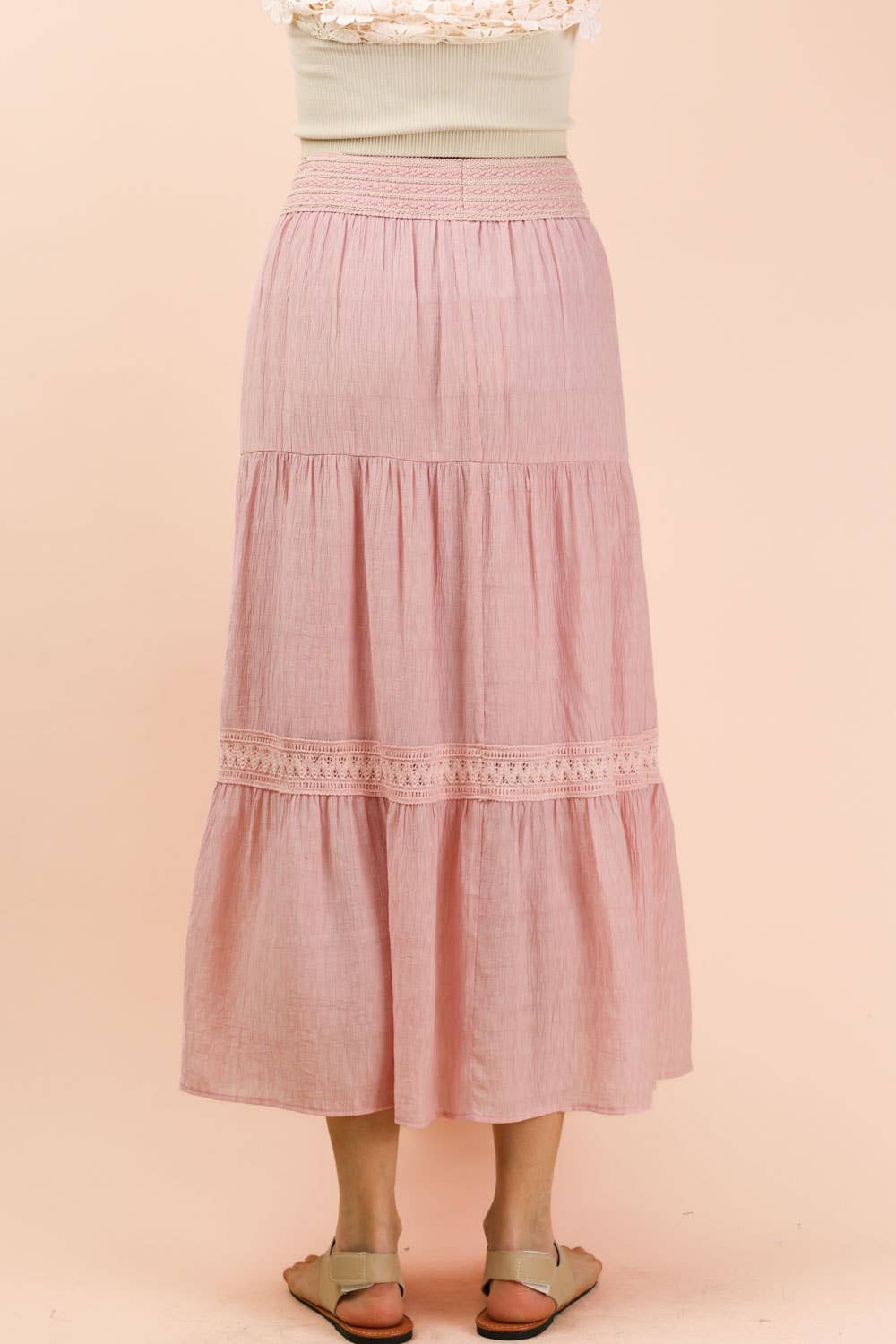 Tiered Layers Solid Woven Mini Dress W/ Lace Trim