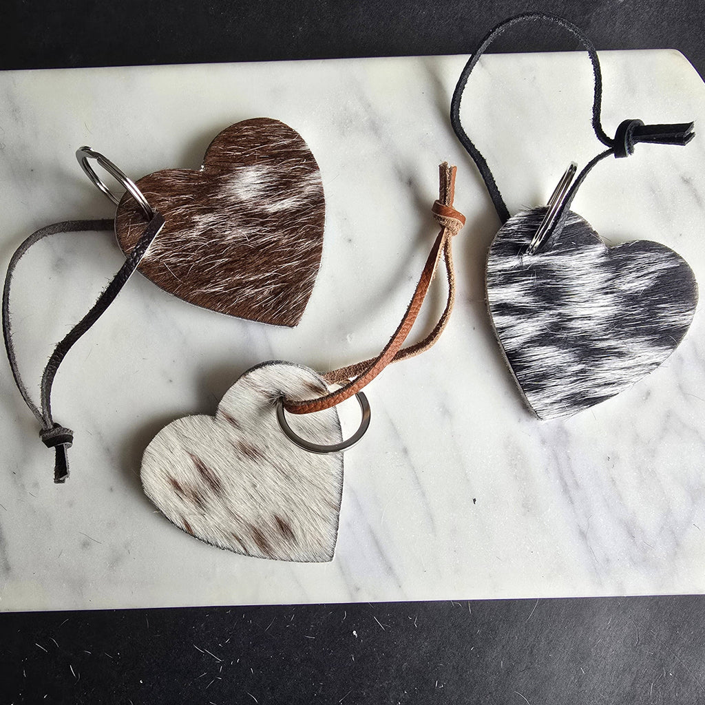 Cowhide Heart Keychain – Genuine Hair-On Cowhide