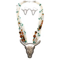 White Turquoise Navajo Bead Longhorn Pendant Necklace