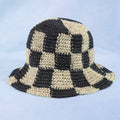 Straw Braided Checkered Bucket Hat