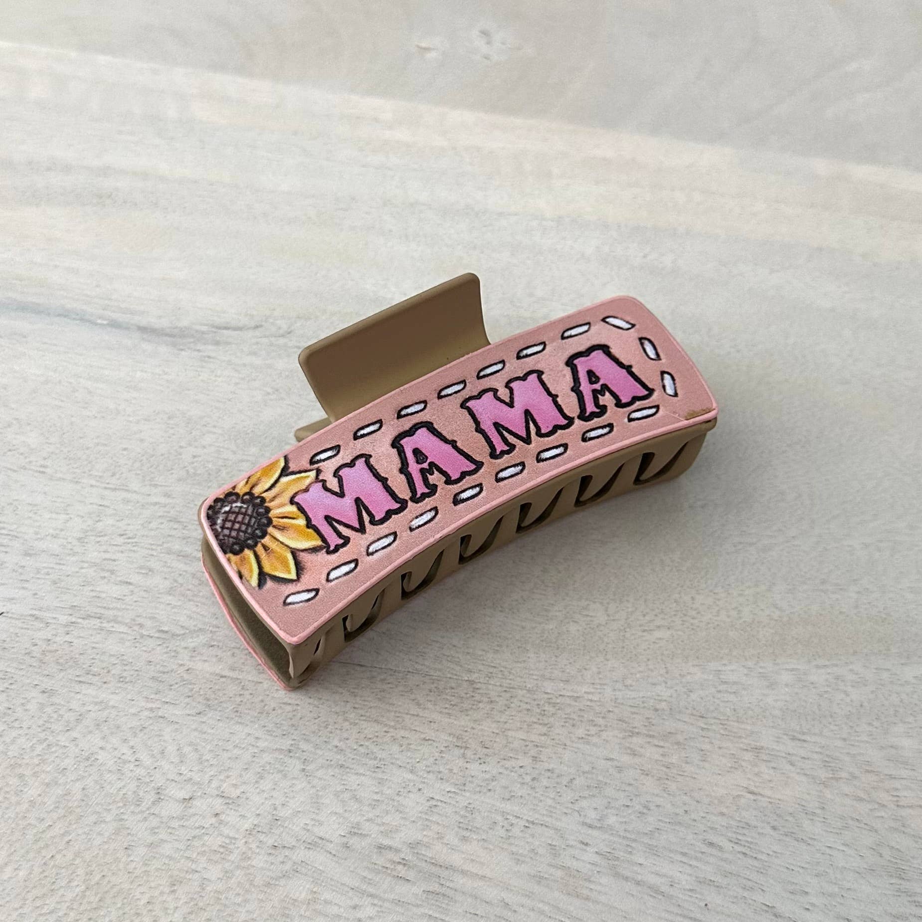 Western Hair Clip Leather Claw "Mama & Sunflower"