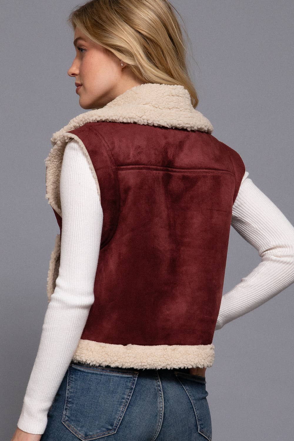 Faux Suede Inner Fur Zip Up Vest
