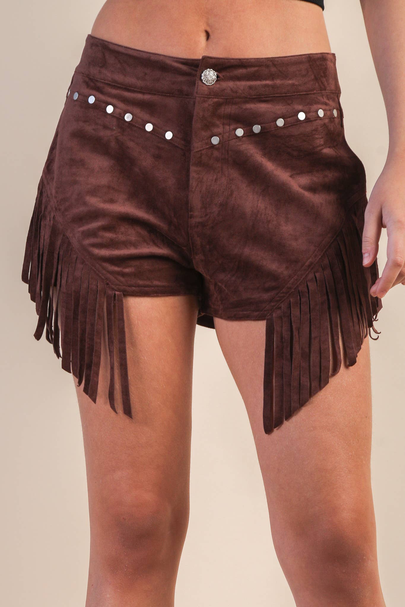 Fring Detail Suede Western Shorts