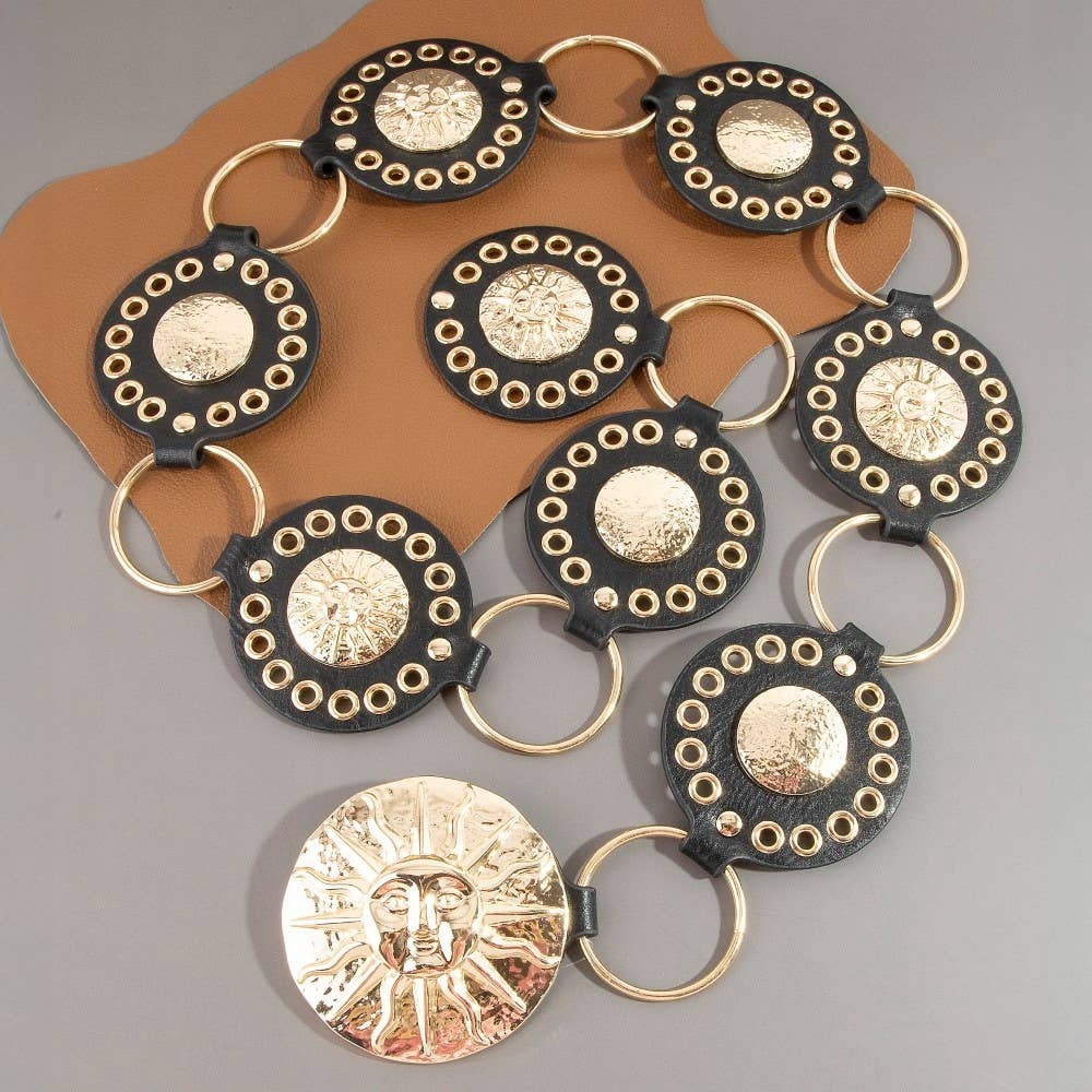 Gold Sun Concho Ring Chain Belt