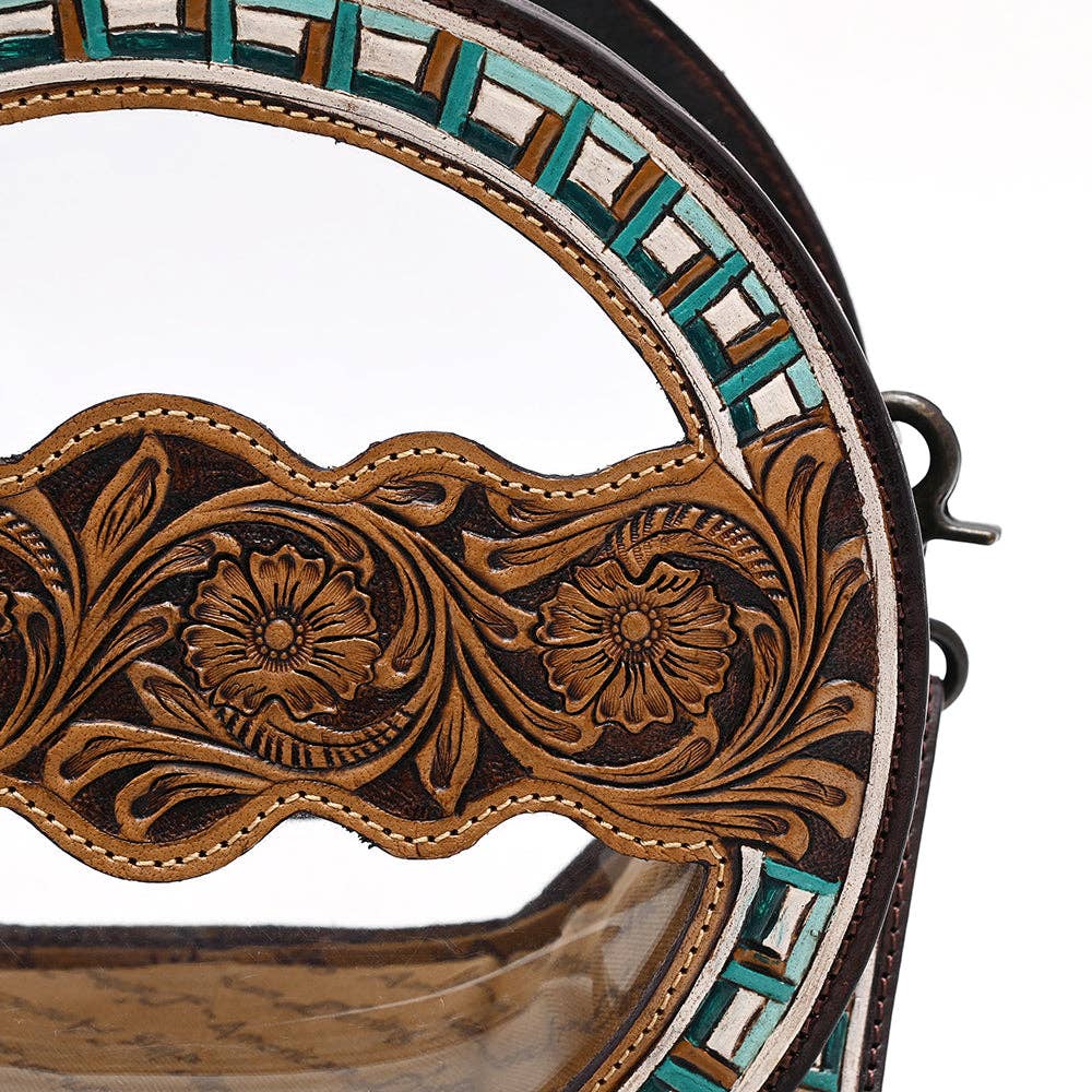 Clear Canteen Western Bag with Hand-Tooled Leather & Turquoise Inlay | American Darling