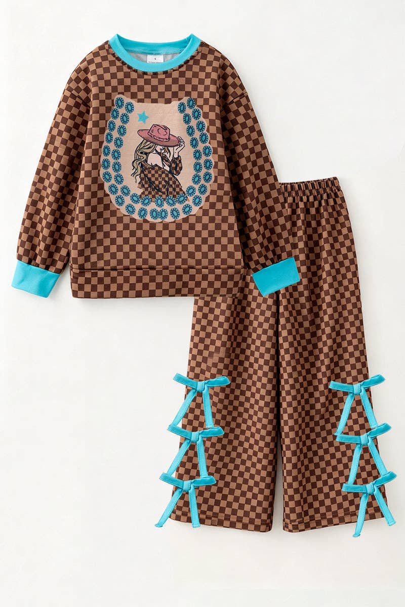 checkered girls 2 piece PJ set.