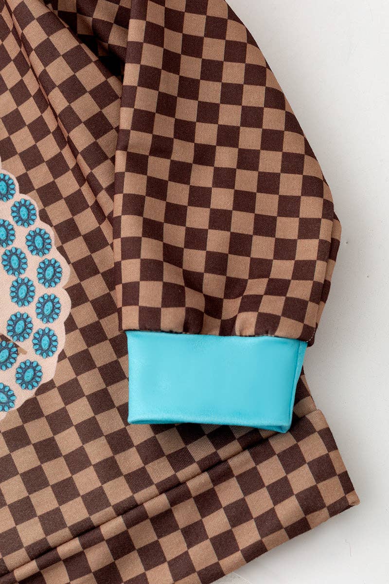 checkered girls 2 piece PJ set.