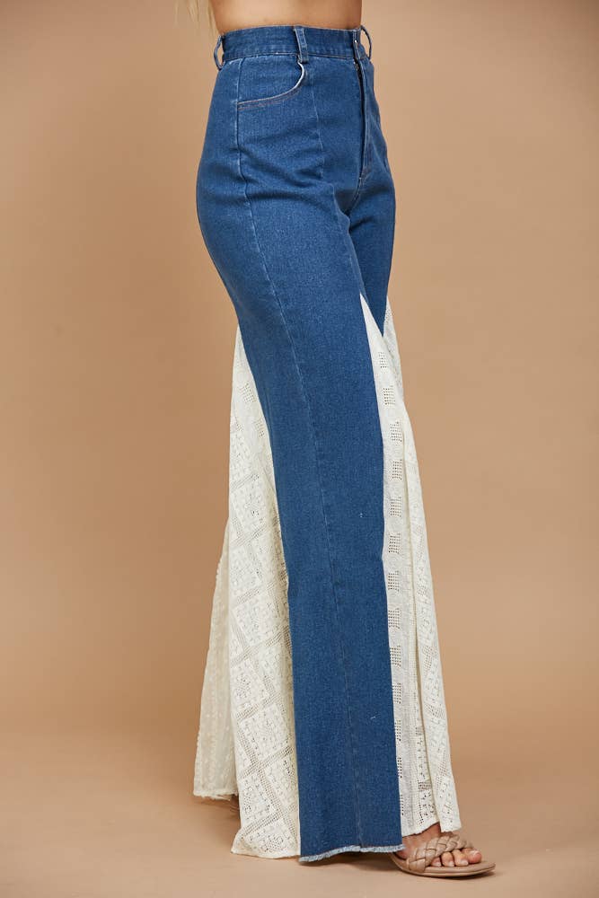 LACE DETAIL WIDE LEG JEANS 2481PIB MID DENIM